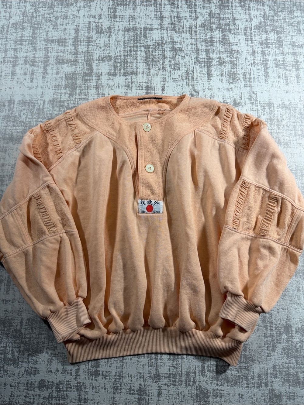 Japanese/French Peach Knit Womens Pullover Sweater with Button Placket 22.5X23